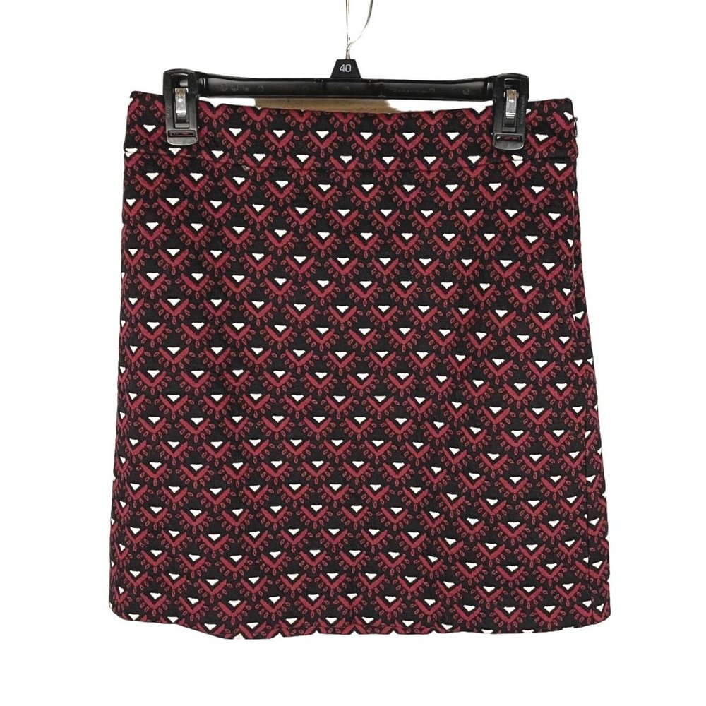 LOFT Womens Size 4 Mini A-Line Skirt Geometric Pattern Print Black Red White